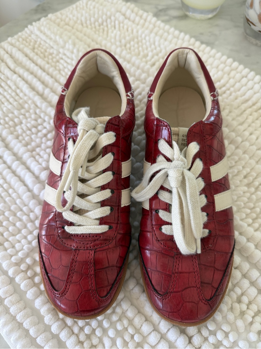 Steve Madden Red Croc-Embossed Sneakers with White Stripes